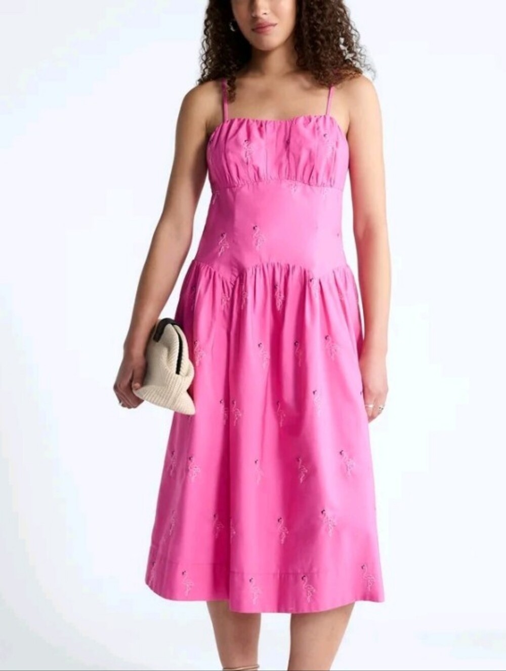 Free Assembly Size XL Pink Flamingo Tie Back Spaghetti Adjustable Strap Dress